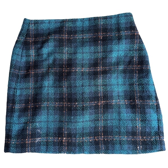 ⭐️NWOT - LOFT Petite Plaid Tweed Skirt 6P Blue Black Zipper - Picture 2 of 4